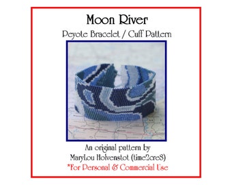 MOON RIVER Peyote Bracelet Pattern - Jewelry Tutorial Instant Download Blue Water River Ocean Sea Swirly Design Five Color Even Count