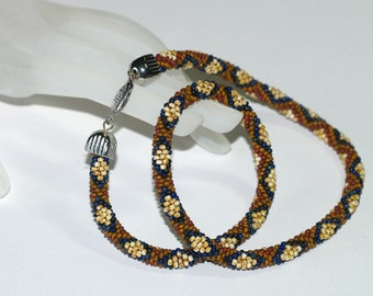 Bead Crochet Necklace: Picasso Czech Glass, Earth Tone Southwest Jewelry