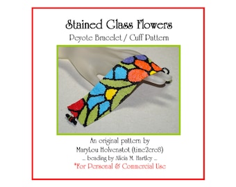 STAINED GLASS Flowers Peyote Cuff Bracelet Pattern / Beadwoven Jewelry Tutorial / PDF Digital Download / 3 for price of 2 / Colorful Floral