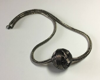 Wired / Ndebele Rope Necklace with Wire Bead / Industrial Looking Jewelry / Ultramodern Necklace / Gunmetal Gray Stainless Steel Color