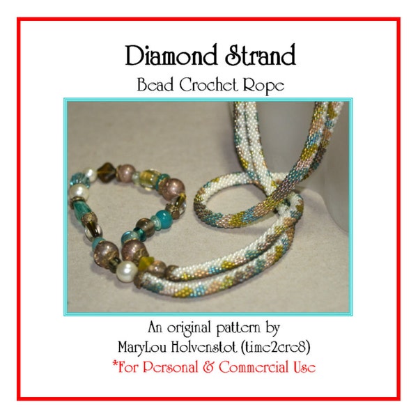 Bead Crochet Pattern / DIAMOND STRAND / Tutorial . Graph . Six Colors . Instruction . PDF . Geometric . Personal . Commercial