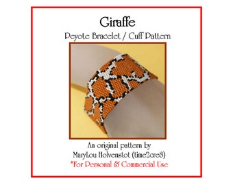 GIRAFFE Narrow Peyote Bracelet Pattern - Beadweaving Tutorial Jewelry Animal Print Animal African Wildlife Two Drop Even Count Three Colors