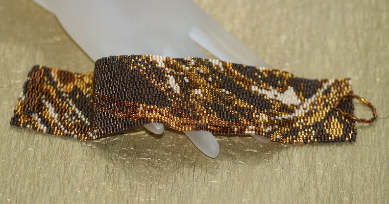 Bronze Fabric / Peyote Bracelet Beadwoven Cuff / Metallic - Etsy