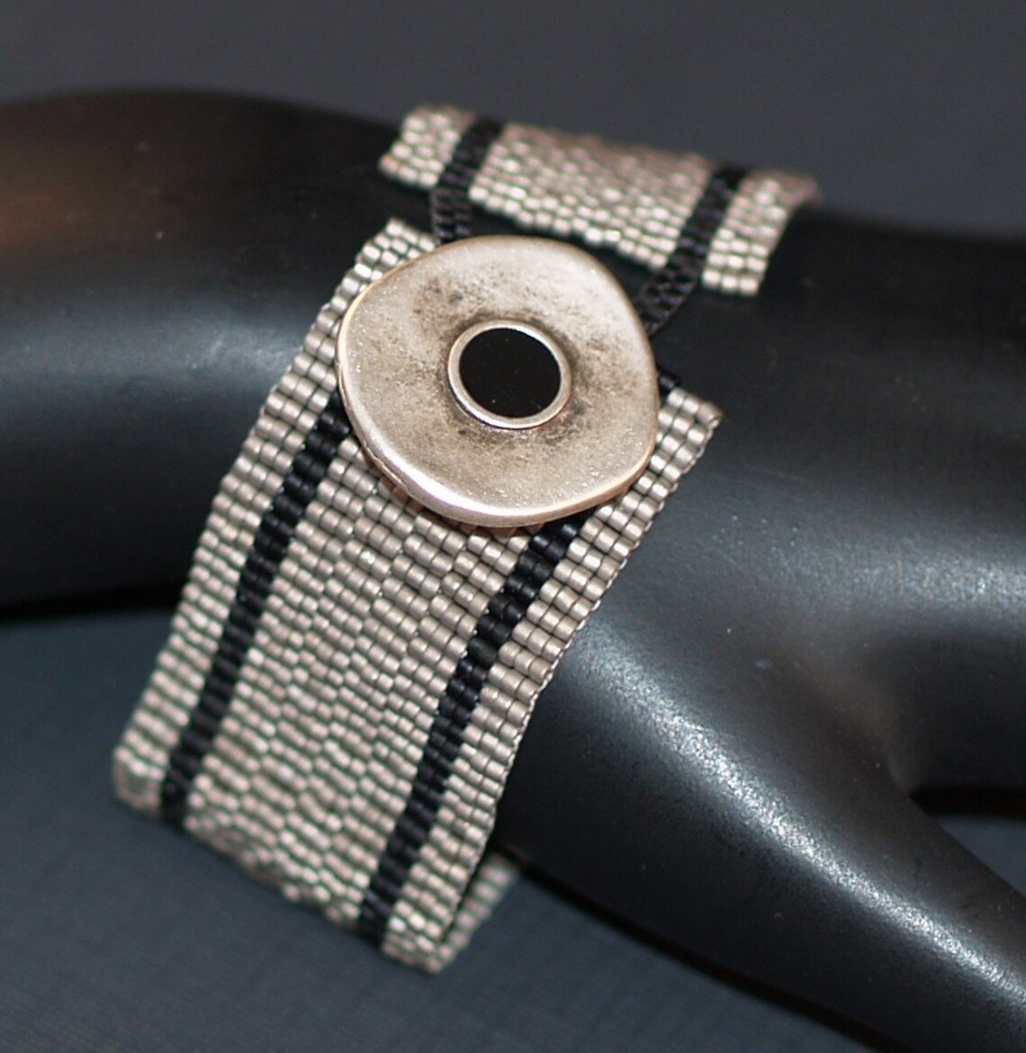 Iron Ore / Peyote Bracelet Beadwoven Cuff Matte Steel Black Etsy