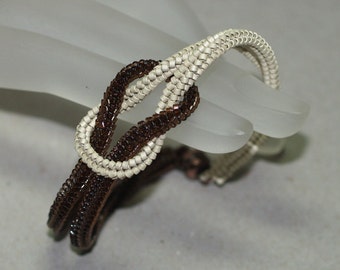 Chocolate / Knotted Bead Bracelet / Ndebele Rope / Tubular Herringbone Beading / Unisex / Neodymium Magnetic Closure / Brown and Taupe