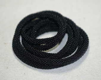 Basic Black / Bead Crochet Infinity Wrap Necklace or Bracelet / Unisex Jewelry / Choose Your Length / Czech Glass Bead Jewelry / Black Beads