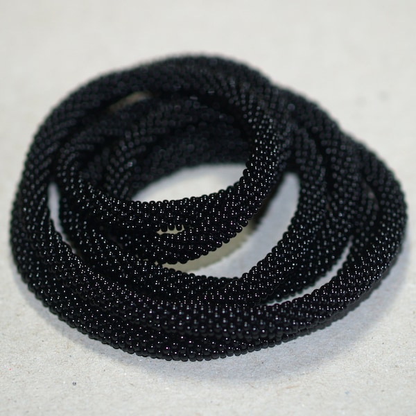 Basic Black / Bead Crochet Infinity Wrap Necklace or Bracelet / Unisex Jewelry / Choose Your Length / Czech Glass Bead Jewelry / Black Beads