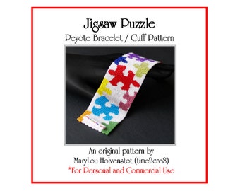 JIGSAW PUZZLE  Peyote Cuff Bracelet Pattern / Beadwoven Jewelry Tutorial / PDF Digital Download / 3 for price of 2 / Autism Awareness