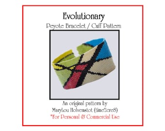 EVOLUCIONÁRIO Padrão de pulseira de peiote - Arte moderna Design abstrato Tutorial de tecelagem de miçangas Presente inspirado em Mondrian para sua moda divertida multicolorida