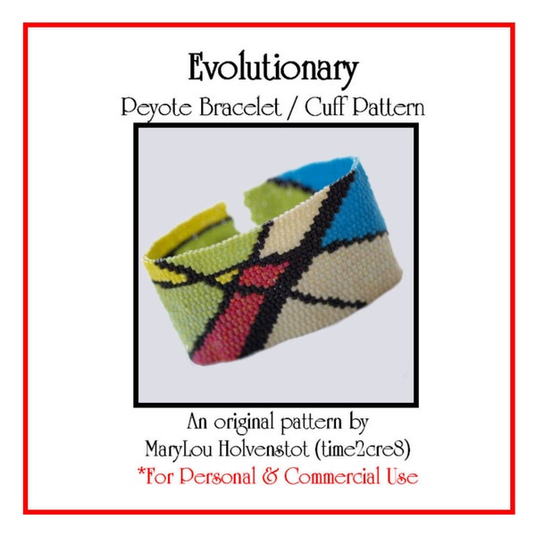 EVOLUTIONARY Peyote Bracelet Pattern - Modern Art Abstract Design Beadweaving Tutorial Mondrian Inspired Gift for Her Multicolor Fun Fashion