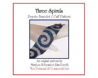 THREE SPIRALS Peyote Bracelet Pattern - Even Count Two Color Design Beadweaving Seed Bead Jewelry Gift for Mother Swirls Curls Elegant