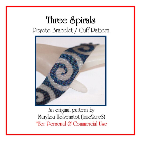 THREE SPIRALS Peyote Bracelet Pattern - Even Count Two Color Design Beadweaving Seed Bead Jewelry Gift for Mother Swirls Curls Elegant