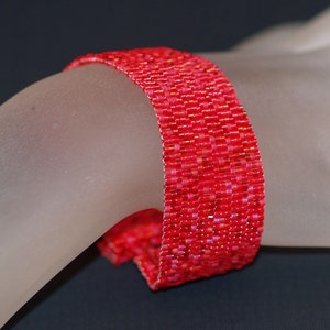 Simply Red / Peyote Bracelet Beadwoven Cuff / Handmade Jewelry / Crimson & Cranberry Beads / Red Jewelry / Beaded Bracelet / Valentine Gift image 1