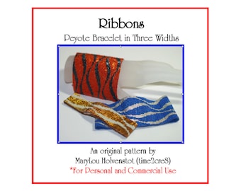 RIBBONS Peyote Bracelet Pattern in Three Widths - Wide Medium Narrow Jewelry Elegant Even Count Abstract Wavy Lines Gift for Her Tutorial