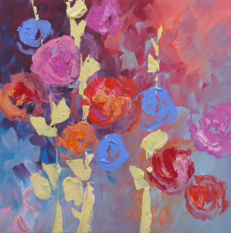 Acrylic Abstract Floral Painting Giclee Print Made to Order Etsy