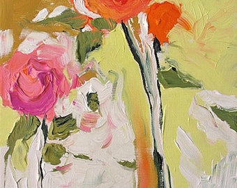 Acrylic Abstract Floral Painting Giclee Print Modern Art Made To Order Orange Pink Flowers Large Fine Art Print Wall Decor by Linda Monfort