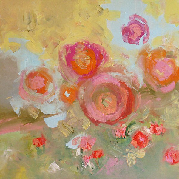 Original Floral Painting Abstract Art Roses Modern Abstract Painting In Art Landscape Acrylic Painting on Canvas Linda Monfort
