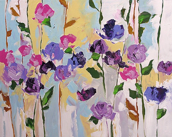 Abstract Floral Acrylic Painting Giclee Print Made To Order Violet Purple Pink Roses Impressionist Fine Art Print Wall Decor Linda Monfort