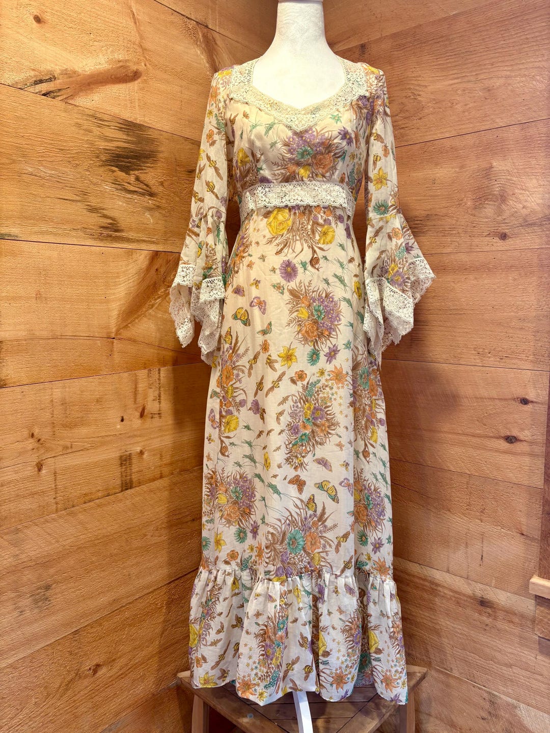 Vintage 60s/70s Flutter Sleeve Dress. Etsy