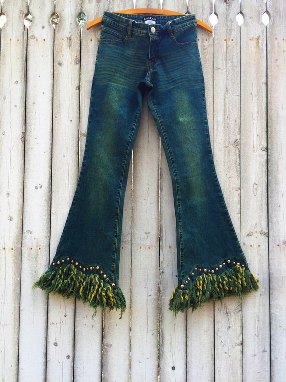Vintage Bebe Jeans/Bell Bottoms/Fringe Jeans