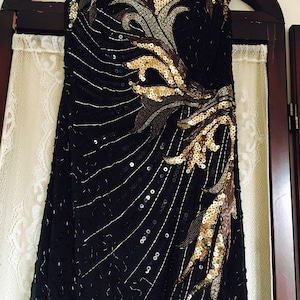 Vintage 1980s Beaded Sequin Dress - Strapless Party Gown