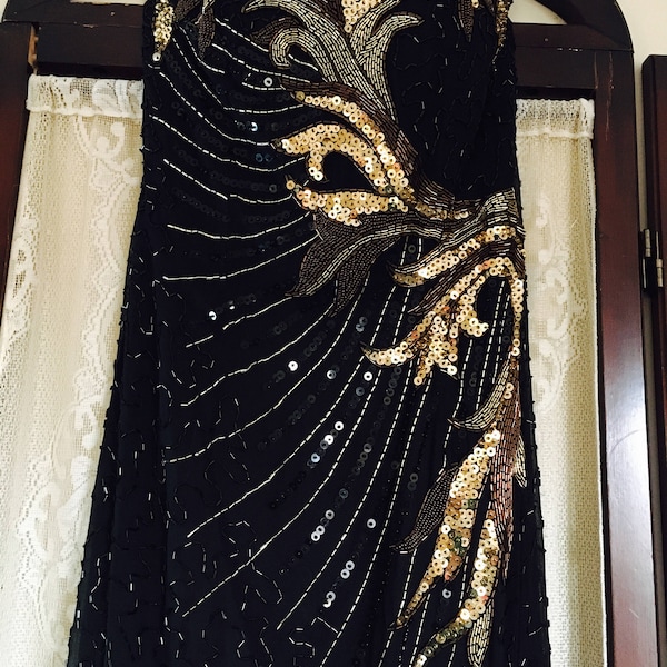 Vintage Sequins Dress/ 1980s Beaded Dress/ Morgan Taylor Dress