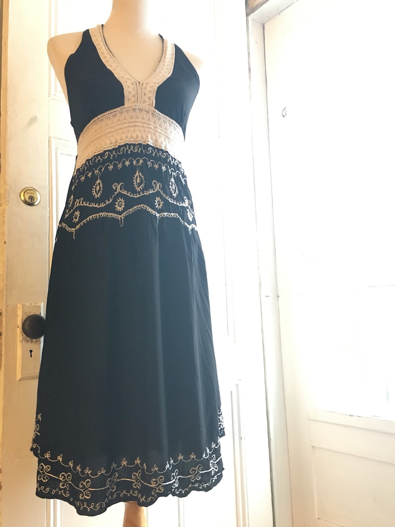 Vintage Halter Dress/ Embroidered Dress/Backless Dress/Bohemian Dress image 3
