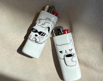 Textured Cat Lighter Case, Funny Black Cat Bic Cover, Handmade Clay Sleeve, Unique Smoker Gift for Cat Lovers, Cute Meme Anime Accessory