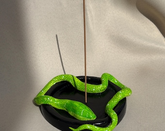 Porta incenso a forma di serpente verde, bruciatore di incenso fatto a mano, decorazione gotica, casa fantasy