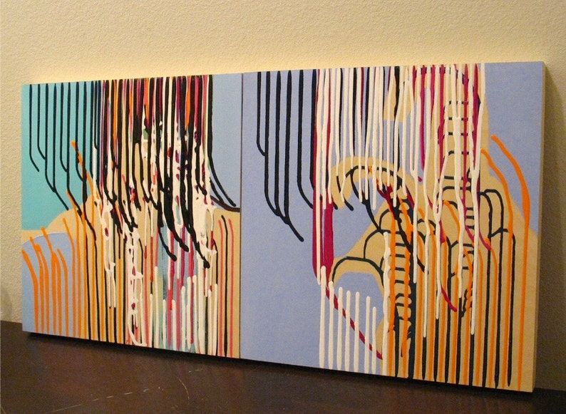 Original Paintings Abstract Acrylic Mixed Media Art Diptych by Aisyah Ang Size 20x40 inches image 4