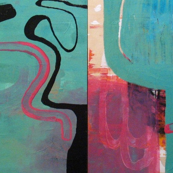 Original Paintings Abstract Acrylic Mixed Media Art Diptych by Aisyah Ang Size 20x40 inches