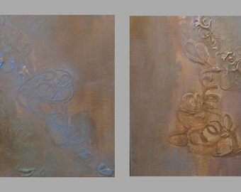 Original Paintings Textured Diptych Acrylic Art by Aisyah Ang with Cert