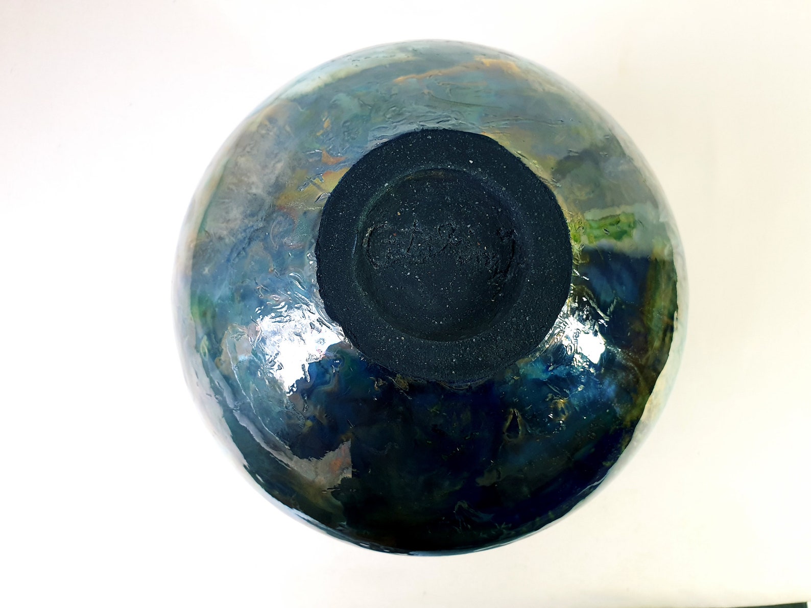 American Raku American Raku Vase, Gold Lustre and Cobalt Blue, Lustre Glaze Pottery ...
