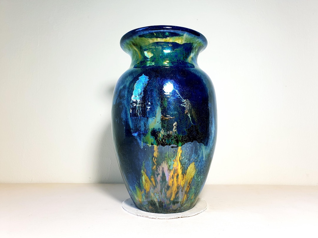 American Raku American Raku Vase, Starry Night Gold Lustre and Cobalt Blue, Lustre ...