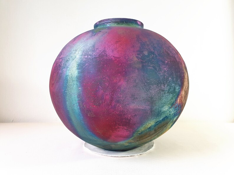 Handmade Copper Matte Raku Vase, Large 3 L Vessel, Artisan Made Pottery ...