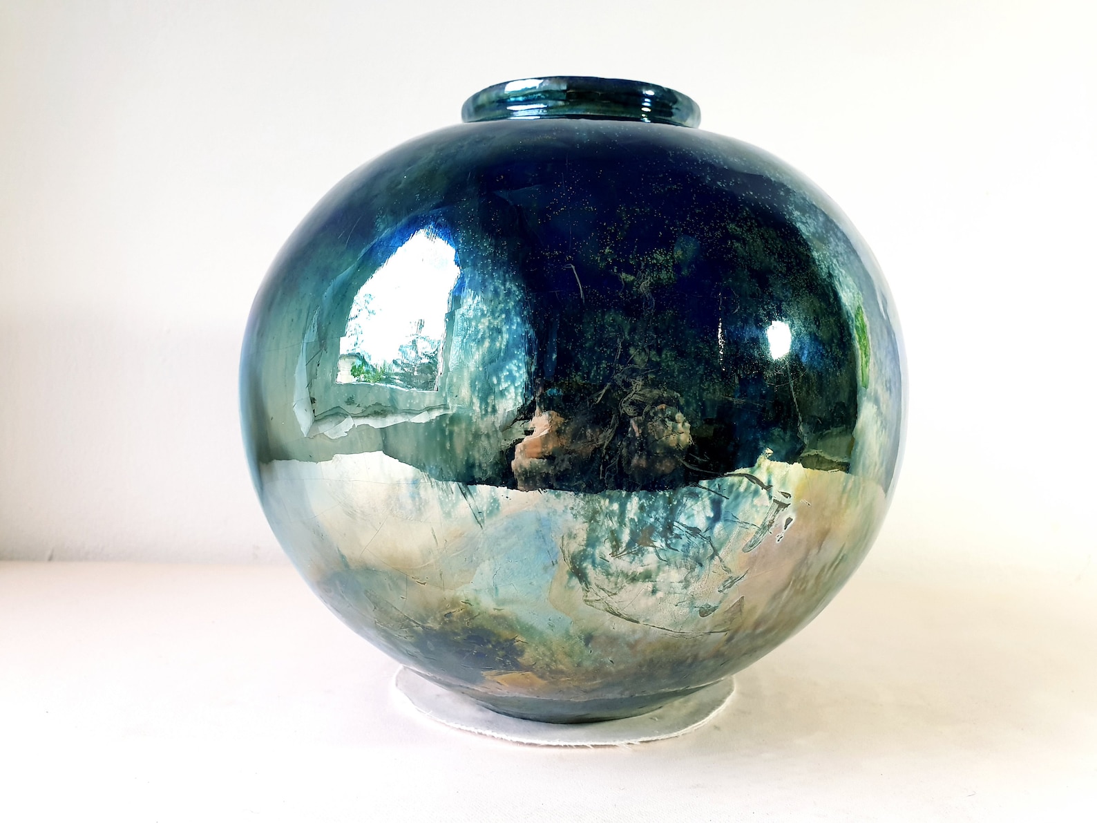 American Raku American Raku Vase, Gold Lustre and Cobalt Blue, Lustre Glaze Pottery ...