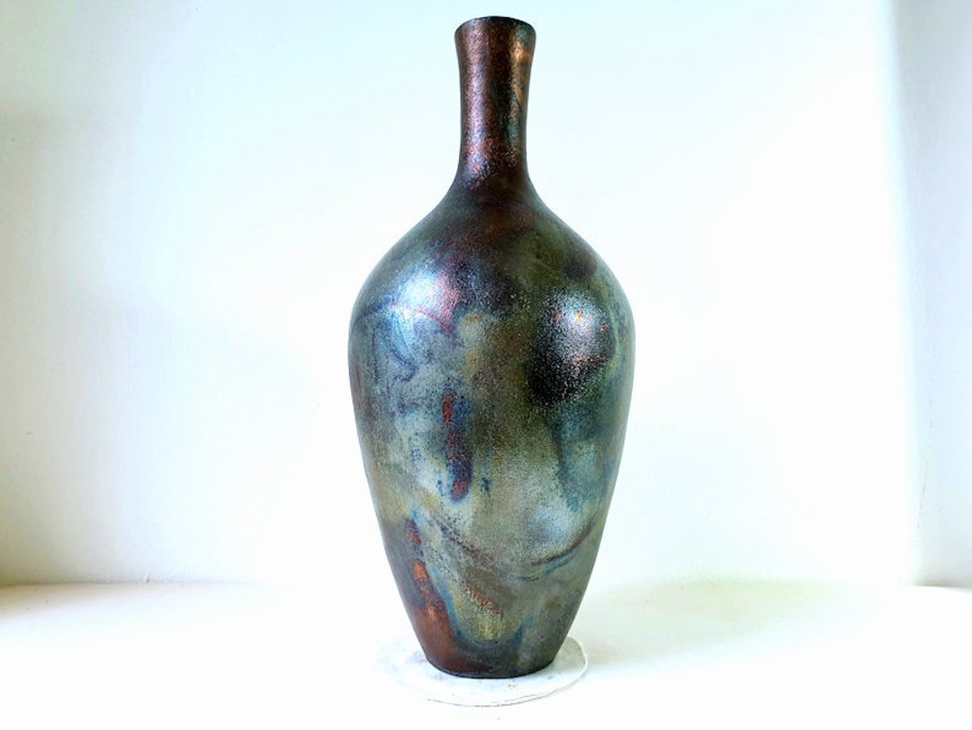 American Raku Iridescent Raku Vase , American Raku , Tall Raku Vase , Copper Sand ...