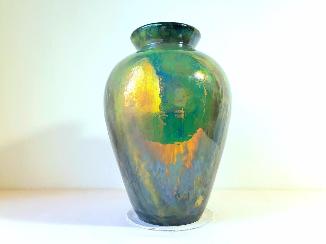 American Raku American Raku Vase, Gold Lustre and Cobalt Blue, Heavy Reduction ...