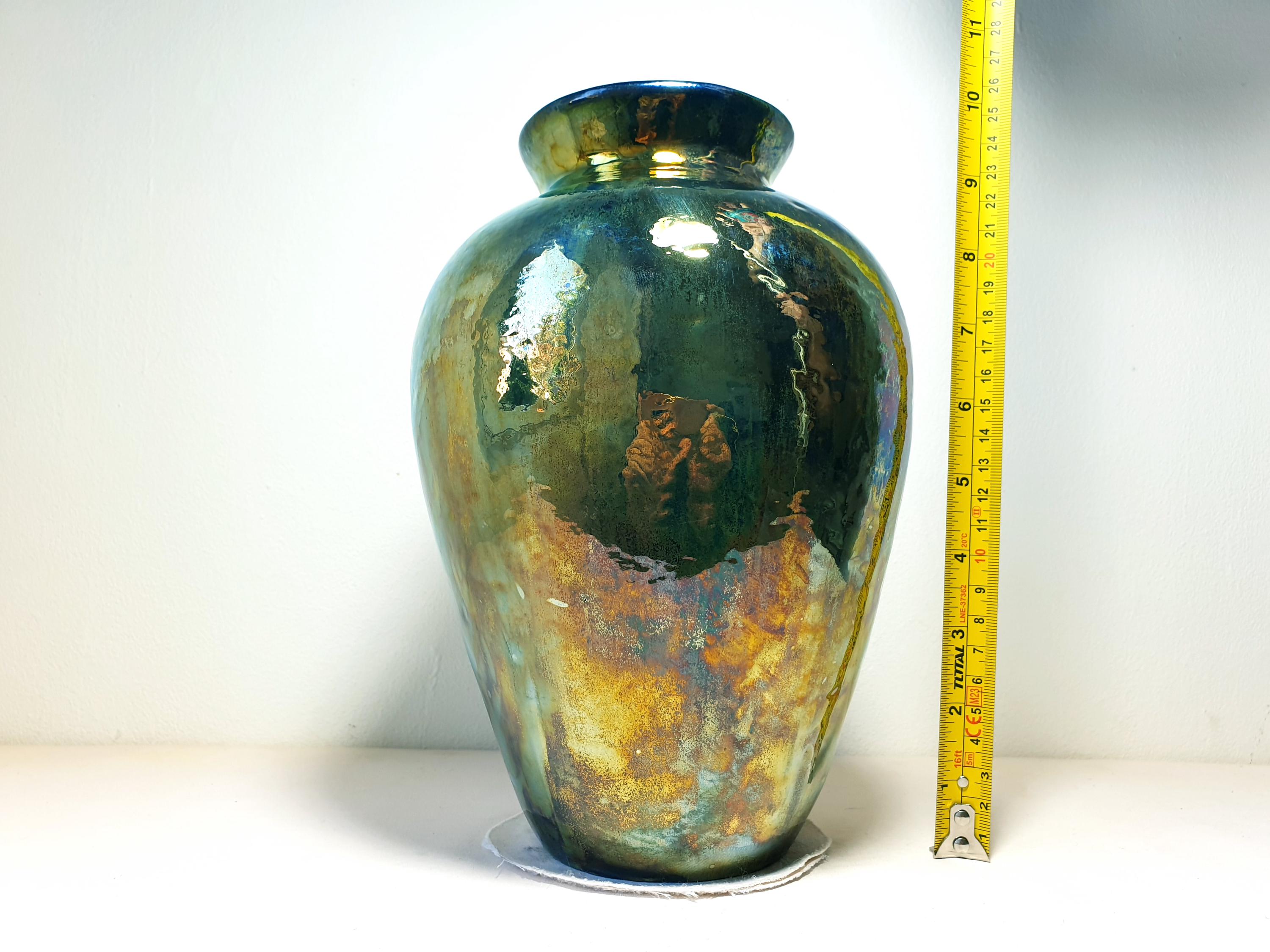 American Raku American Raku Vase, Gold Lustre and Cobalt Blue, Lustre Glaze Pottery ...