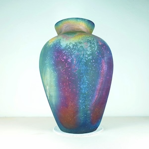 Copper Matte Raku Vase, Large 2.5 l Vessel, Artisan Made Pottery, Matte Rainbow Artwork, Mothers Day Gift