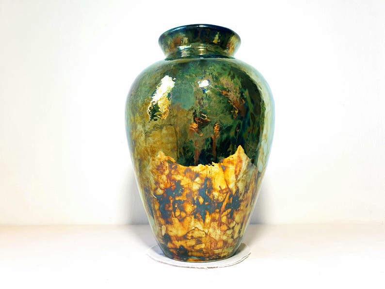 American Raku American Raku Vase, Gold Lustre and Cobalt Blue, Lustre Glaze Pottery ...