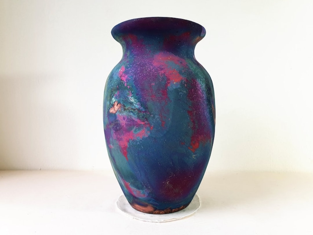 American Raku Copper Matte Raku Vase , Large Vase , 2.5 Liters Volume , Pottery ...