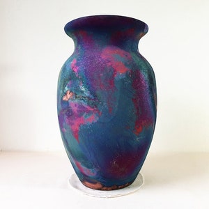 Copper matte Raku vase , Large vase , 2.5 liters volume , pottery , American Raku Artwork