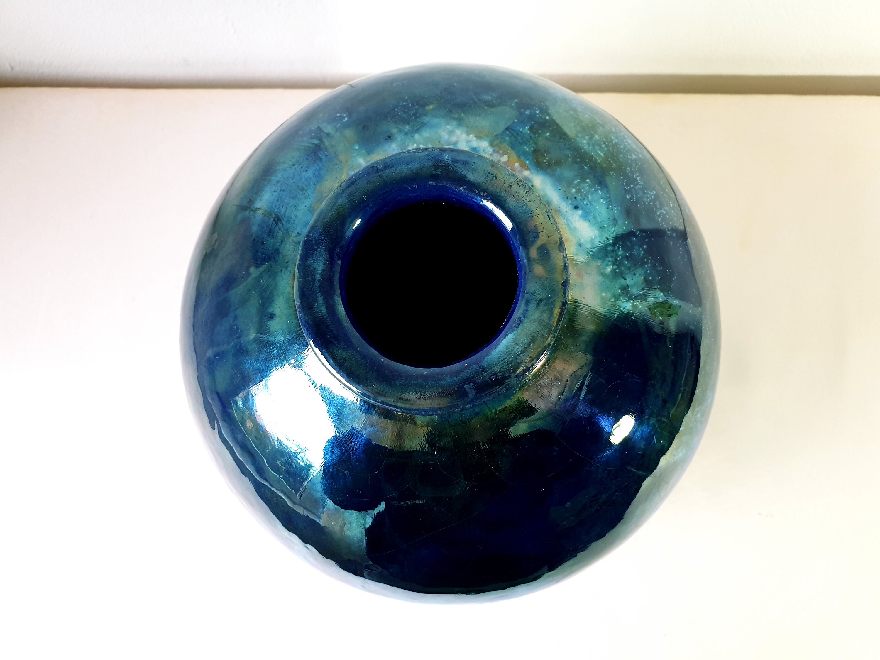 American Raku American Raku Vase, Gold Lustre and Cobalt Blue, Lustre Glaze Pottery ...