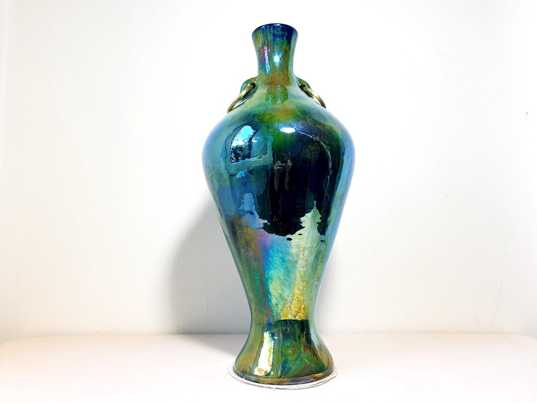 American Raku American Raku Vase, Amphora, Large Lustre Glaze Pottery, Starry Night ...