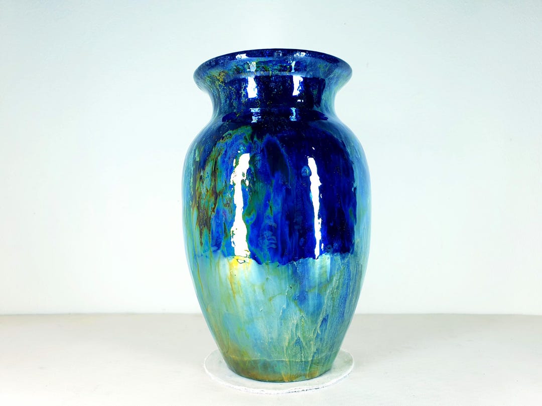 American Raku American Raku Vase, Starry Night Gold Lustre and Cobalt Blue, Lustre ...
