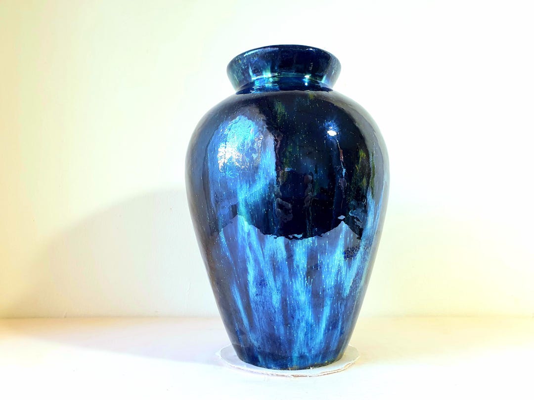 American Raku American Raku Vase, Starry Night Gold Lustre and Cobalt Blue, Lustre ...
