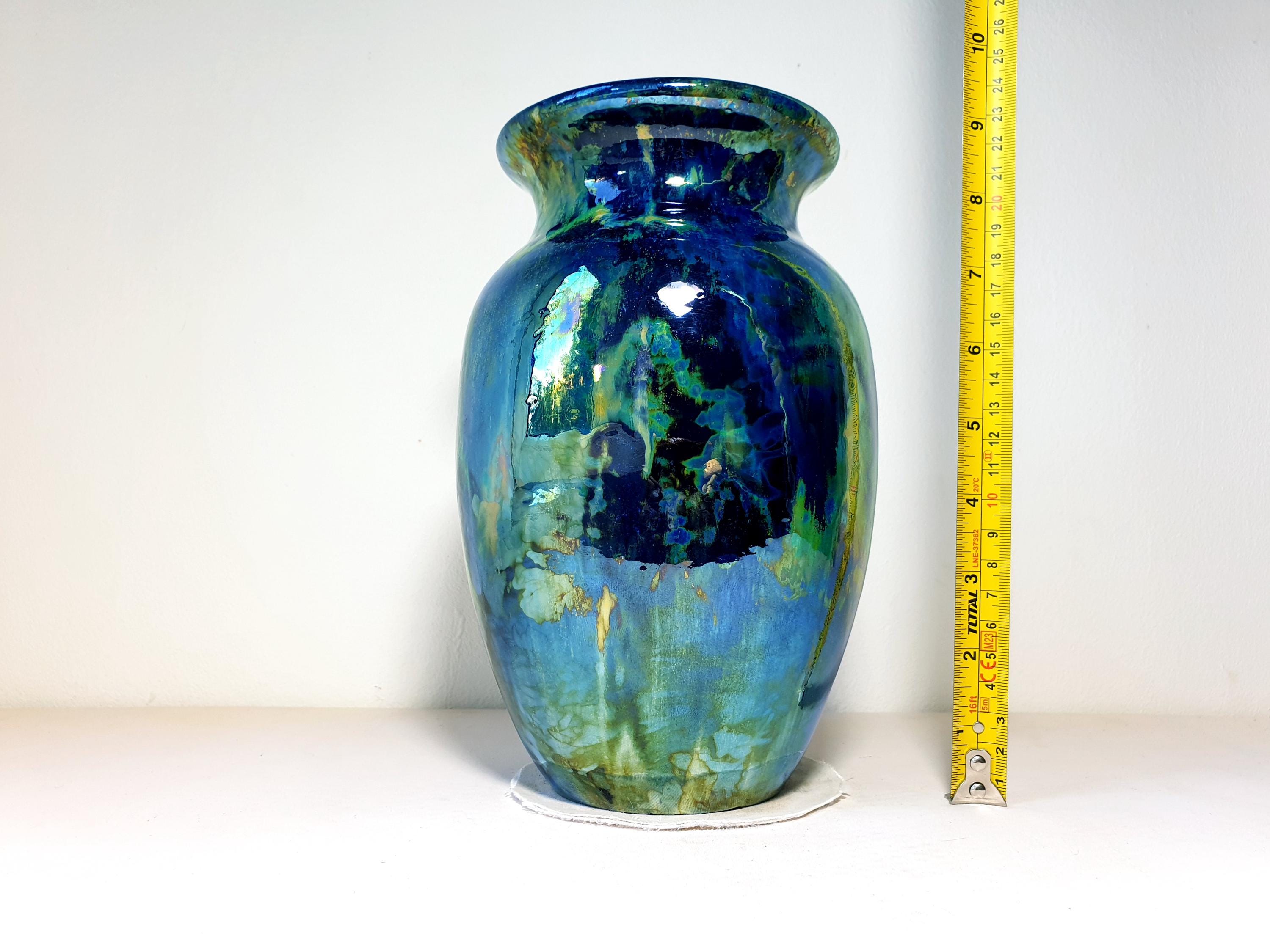 American Raku American Raku Vase, Starry Night Gold Lustre and Cobalt Blue, Lustre ...