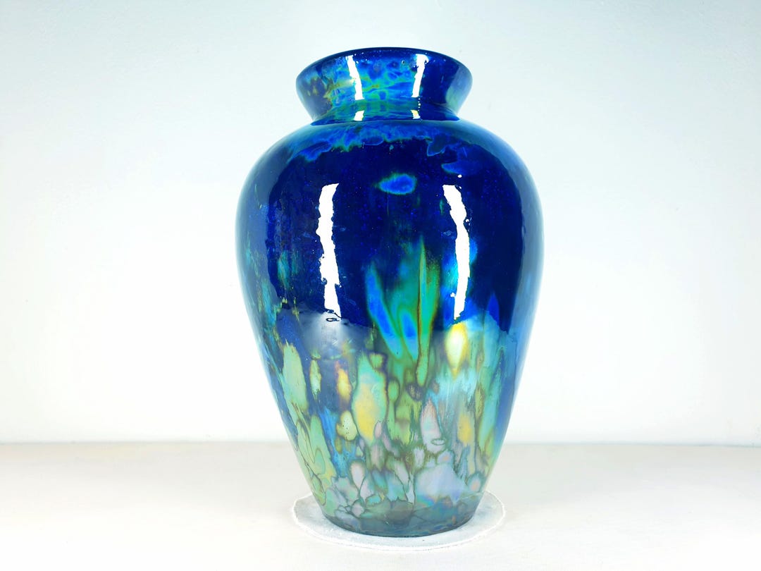 American Raku American Raku Vase, Gold Lustre and Cobalt Blue, Lustre Glaze Pottery ...