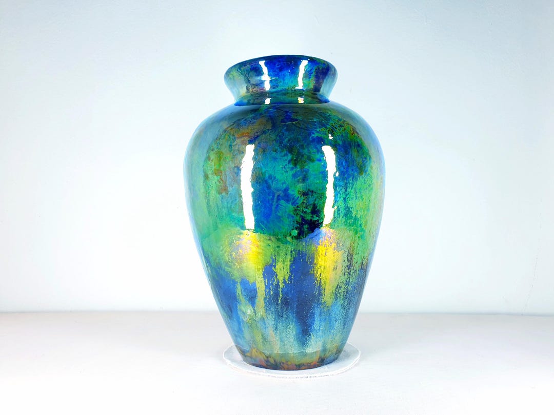 American Raku American Raku Vase, Gold Lustre and Cobalt Blue, Lustre Glaze Pottery ...